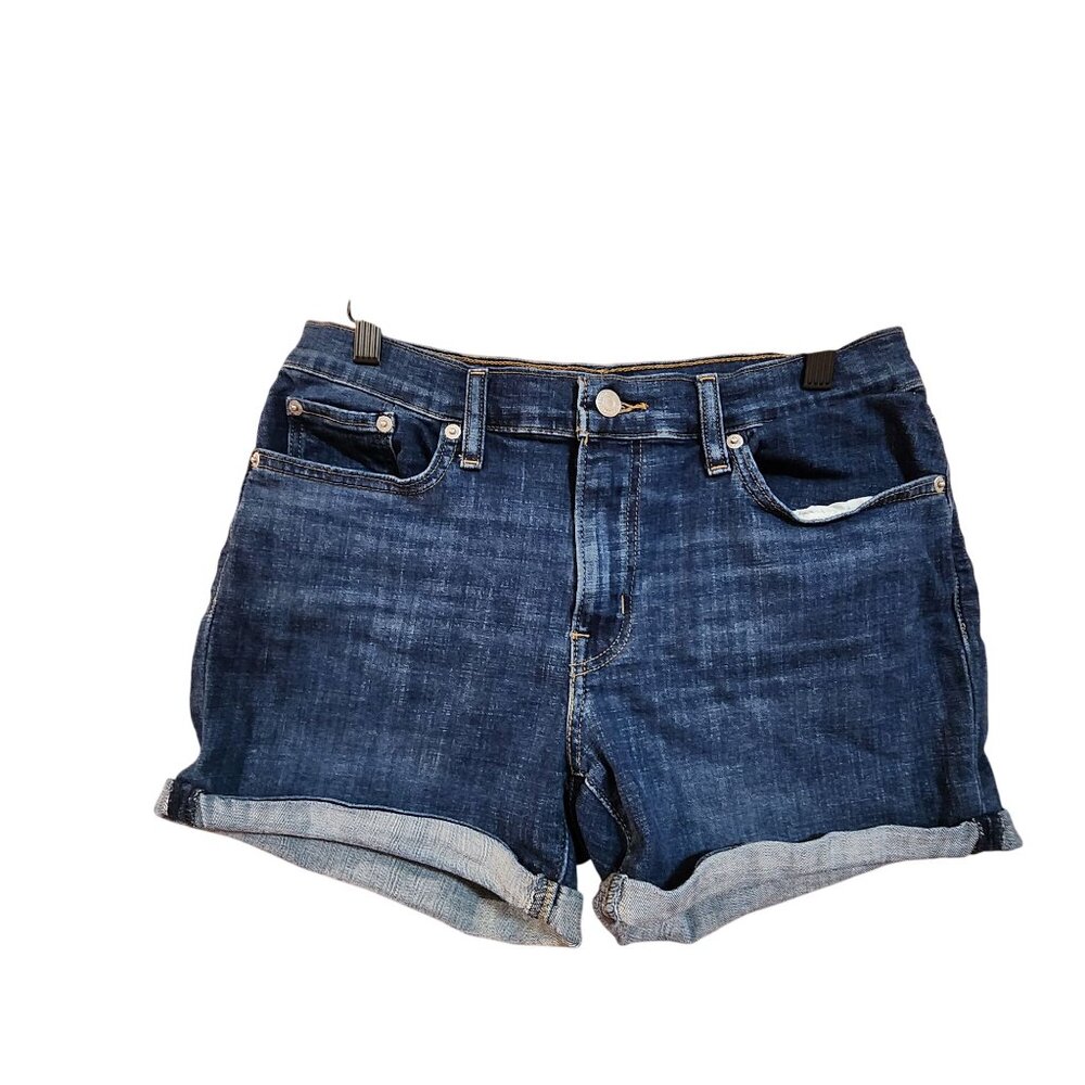 Levis Womens Mid Length Denim Shorts Size 29 Blue Rolled Hem